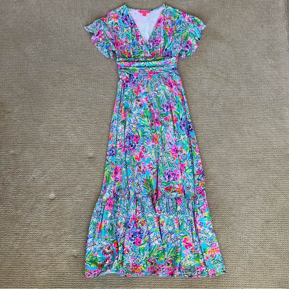 Lilly Pulitzer Vibrant Blue and Pink Maxi Dress LIKE NEW! - Picture 2 of 7